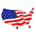 Map of the United States filled with the design of the American flag, featuring white stars on a blue background and red and white stripes.