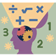 Illustration of a human head with gears inside, open at the top, and math symbols and numbers emerging, representing mathematical thinking or problem-solving.