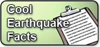 A graphic with the words Cool Earthquake Facts next to an illustration of a clipboard with a paper, all set against a light green background.