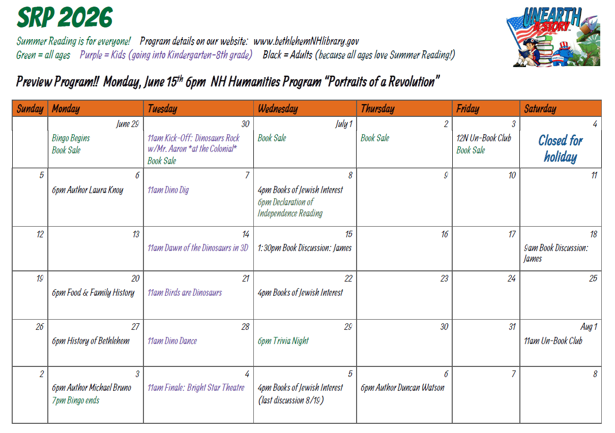 Summer Reading 2026 event calendar