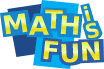 Logo with the phrase Math is Fun in bold, yellow and blue letters, arranged playfully on overlapping blue rectangles.