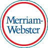 Merriam-Webster logo featuring the words Merriam-Webster in blue text, centered inside a white circle outlined in red and blue.