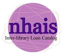 A purple circle with thin intersecting lines contains the word nhais in bold, dark purple letters, and below it, the text Inter-library Loan Catalog in black.