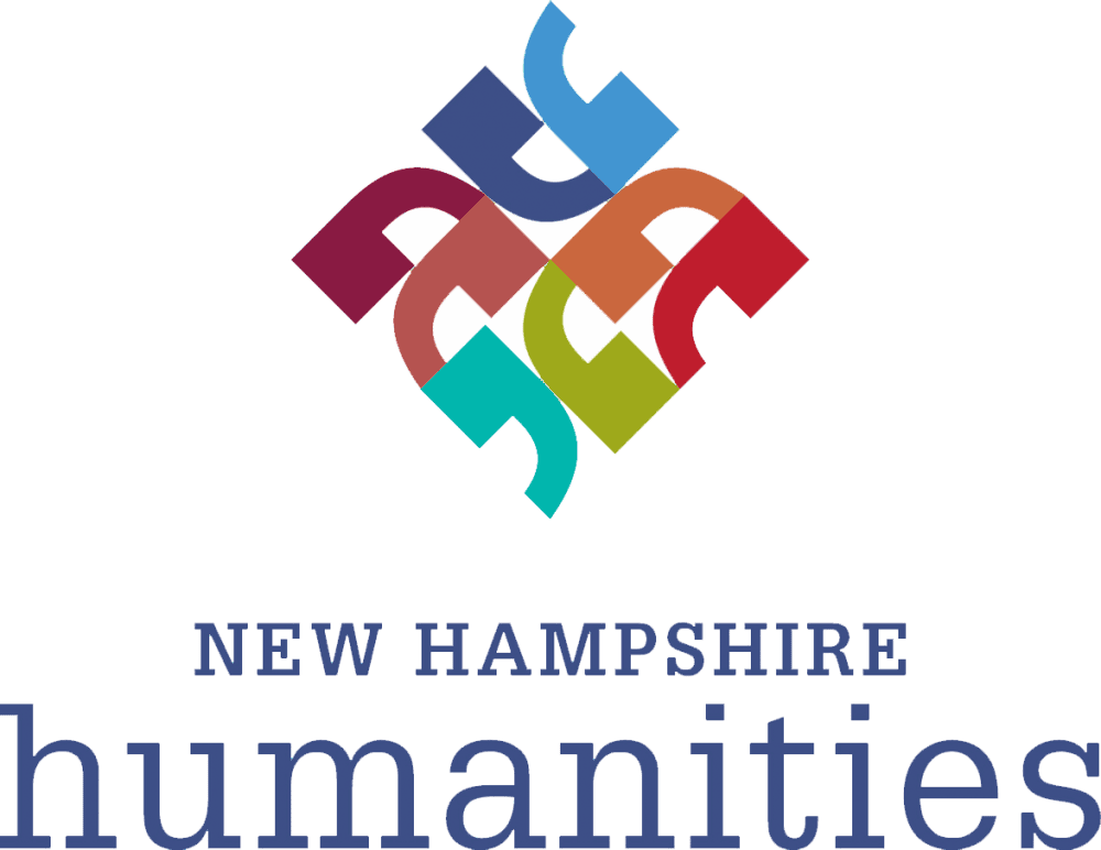 The logo for New Hampshire Humanities features interlocking, colorful shapes above the words NEW HAMPSHIRE humanities in bold blue lettering.