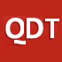 White letters QDT on a solid red background. The tail of the letter Q is slightly detached and angled downward.