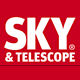 The Sky & Telescope logo, featuring large white text SKY above smaller text & TELESCOPE, all set against a solid red background.