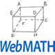 A hand-drawn rectangular prism labeled with vertices A, B, C, D, E, F, G, H. Below the diagram is the word WebMATH in blue text.