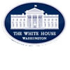 The official White House logo, featuring a white illustration of the White House building on a dark blue oval background with the text The White House Washington underneath.